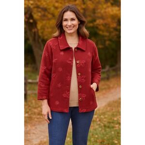 Geiger‎ Red Leaves Wool Jacket XL Austria Career Casual Button Up